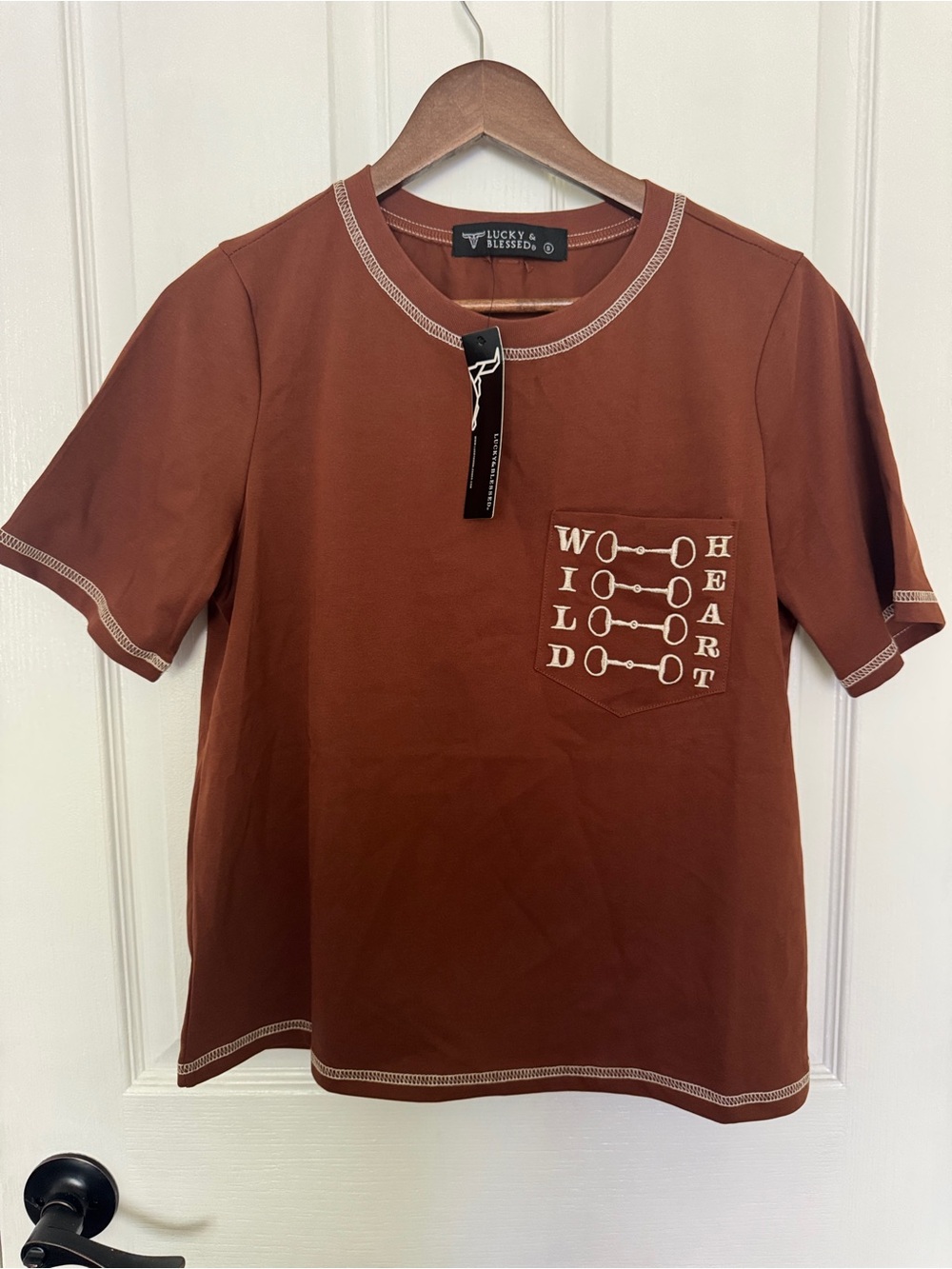 Lucky & Blessed Women’s  Crew Neck Pocket T-Shirt